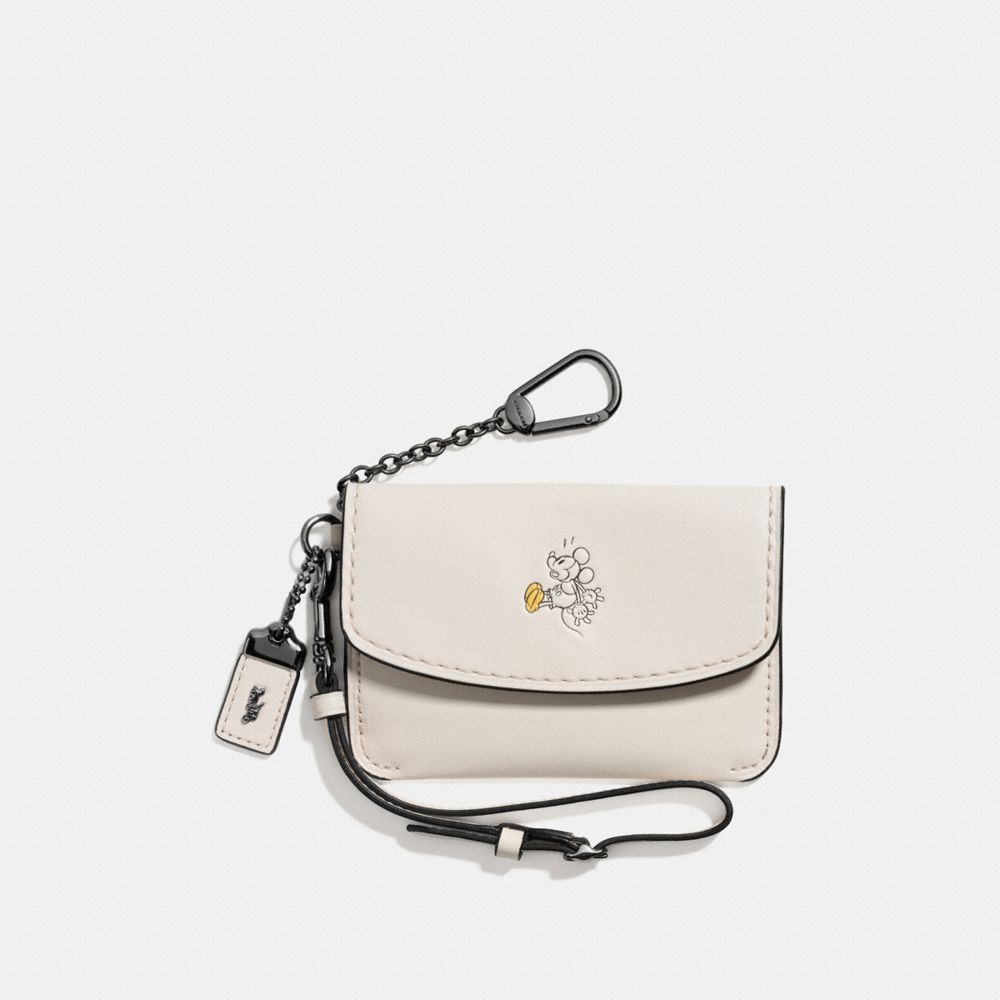 MICKEY ENVELOPE KEY POUCH IN GLOVETANNED LEATHER - COACH f66146 - DARK GUNMETAL/CHALK