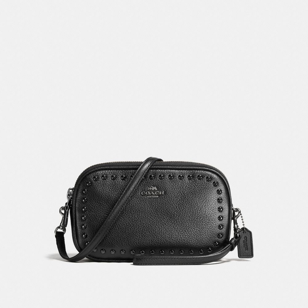 COACH CROSSBODY CLUTCH WITH LACQUER RIVETS - BLACK/BLACK ANTIQUE NICKEL - F66154