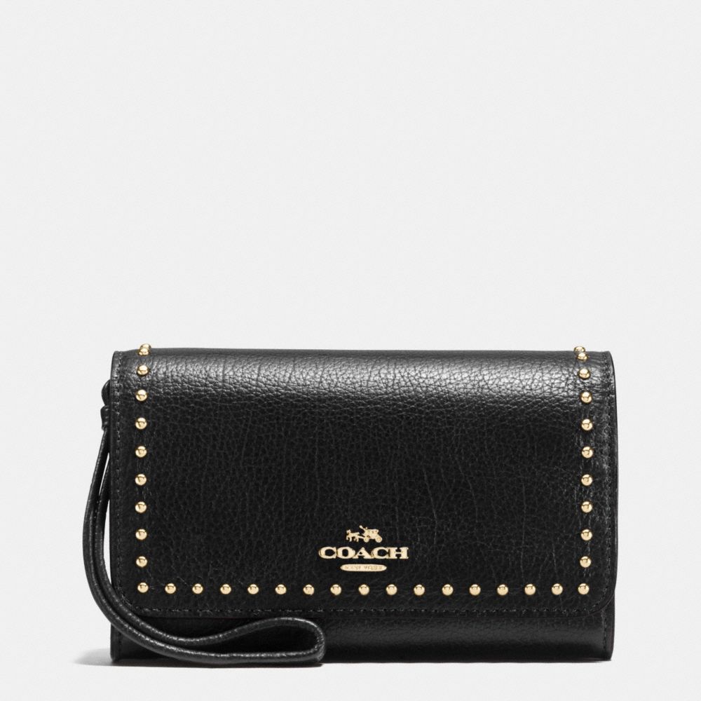 RIVETS PHONE WRISTLET IN GRAIN LEATHER - COACH f66194 - IMITATION GOLD/BLACK