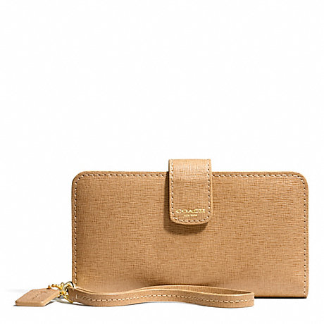 COACH SAFFIANO LEATHER PHONE WALLET - BRASS/TOFFEE - f66265