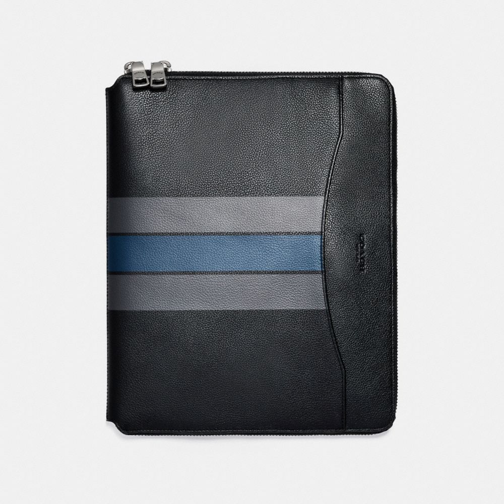 TECH CASE IN VARSITY LEATHER - COACH f66312 - BLACK/GRAPHITE/DARK DENIM