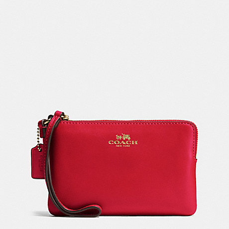 COACH CORNER ZIP WRISTLET IN ARMOR LEATHER - IMITATION GOLD/CLASSIC RED - f66449