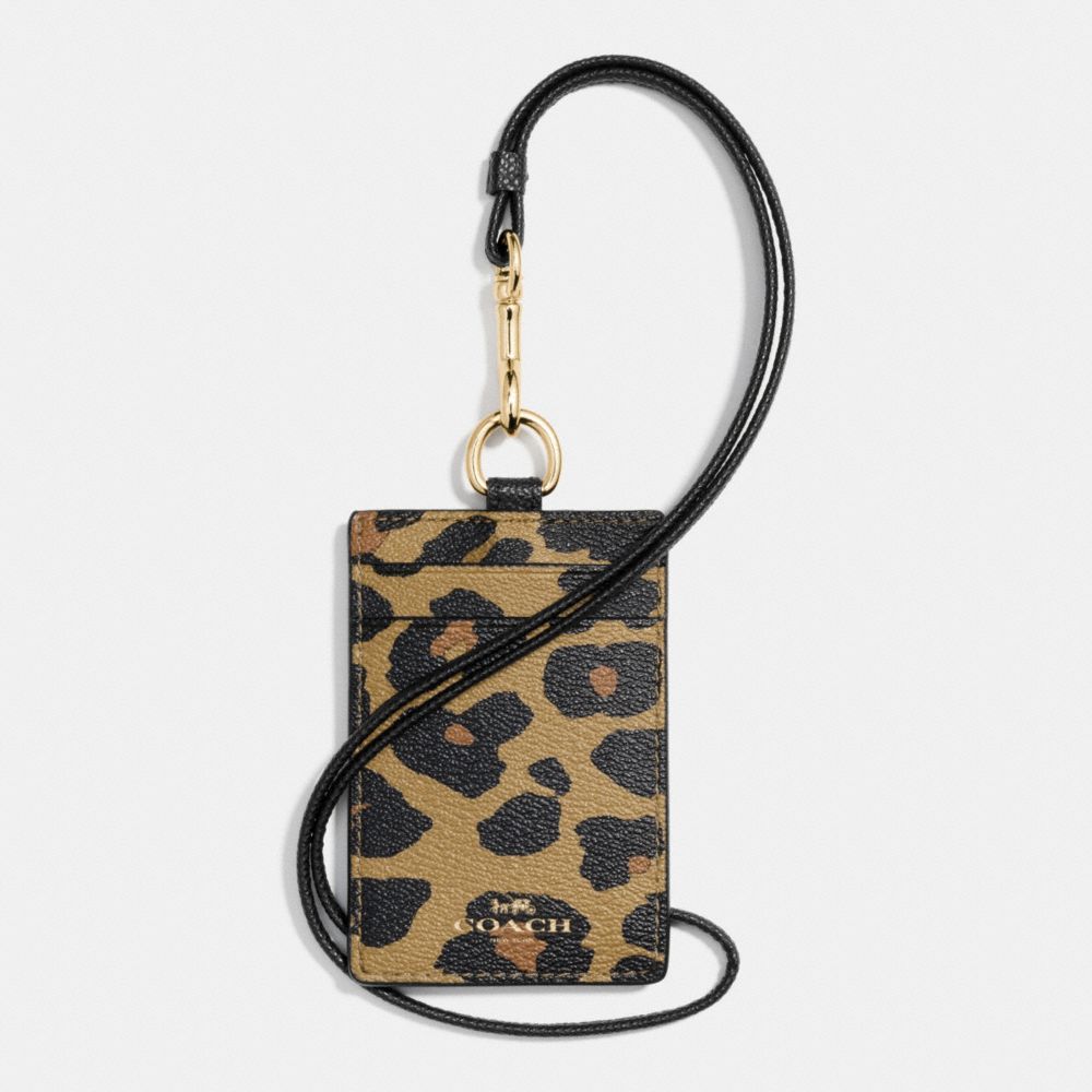 LANYARD ID CASE IN LEOPARD PRINT COATED CANVAS - COACH f66473 - IMITATION GOLD/NATURAL