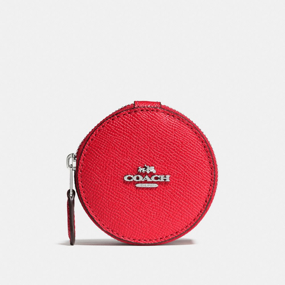 ROUND TRINKET BOX IN CROSSGRAIN LEATHER - COACH f66501 - SILVER/BRIGHT RED