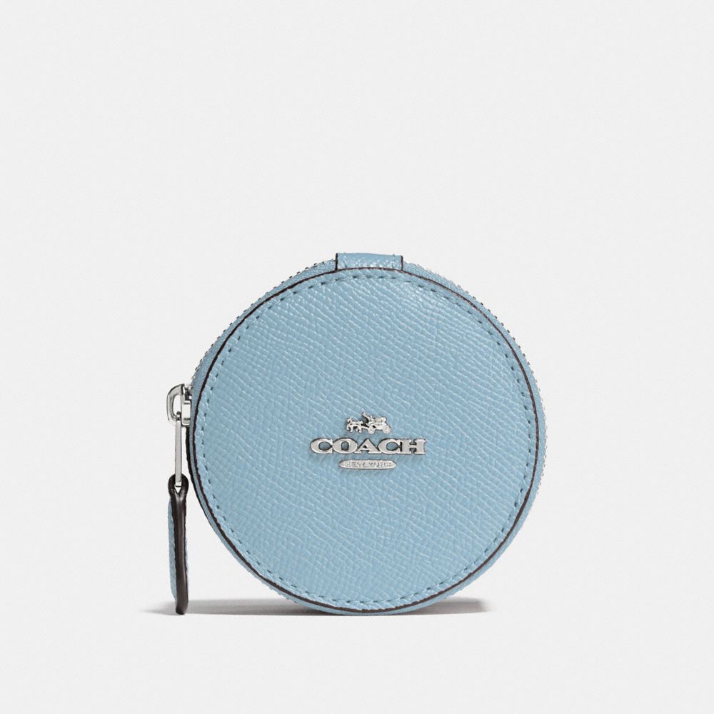 ROUND TRINKET BOX IN CROSSGRAIN LEATHER - COACH f66501 -  SILVER/CORNFLOWER