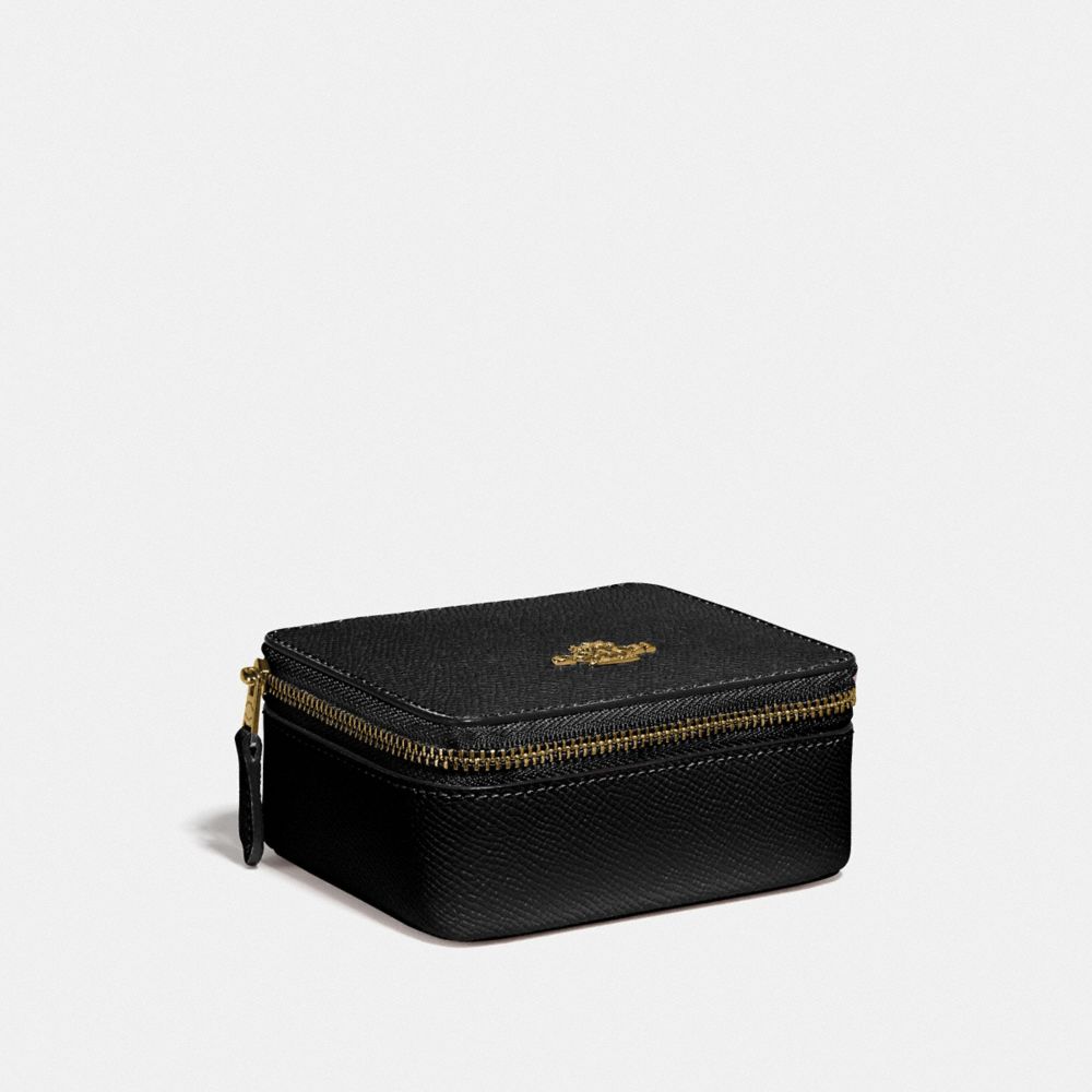 JEWELRY BOX IN CROSSGRAIN LEATHER - COACH f66502 - IMITATION GOLD/BLACK