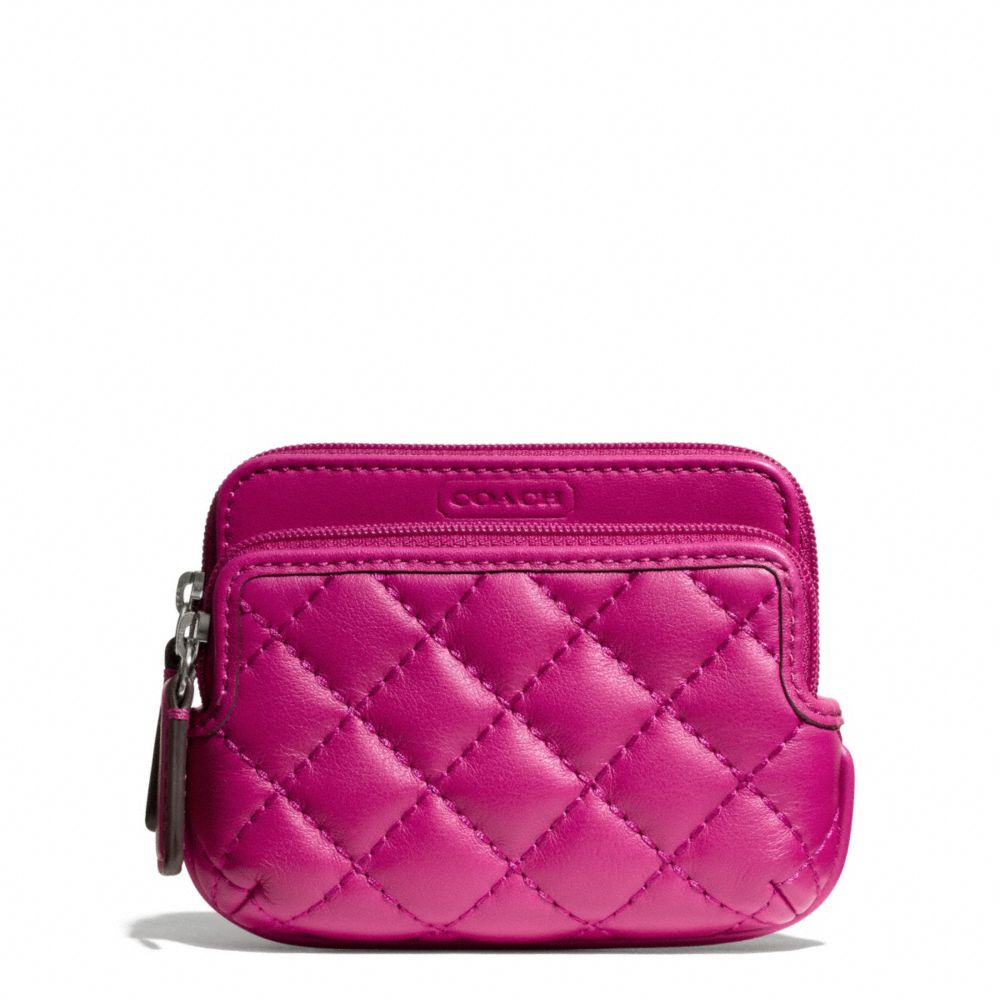 PARK QUILTED LEATHER DOUBLE ZIP COIN WALLET - COACH f66559 - SILVER/BRIGHT MAGENTA