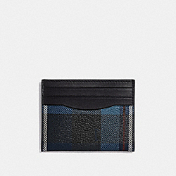 COACH SLIM ID CARD CASE WITH PLAID PRINT - BLUE MULTI/BLACK ANTIQUE NICKEL - F66565