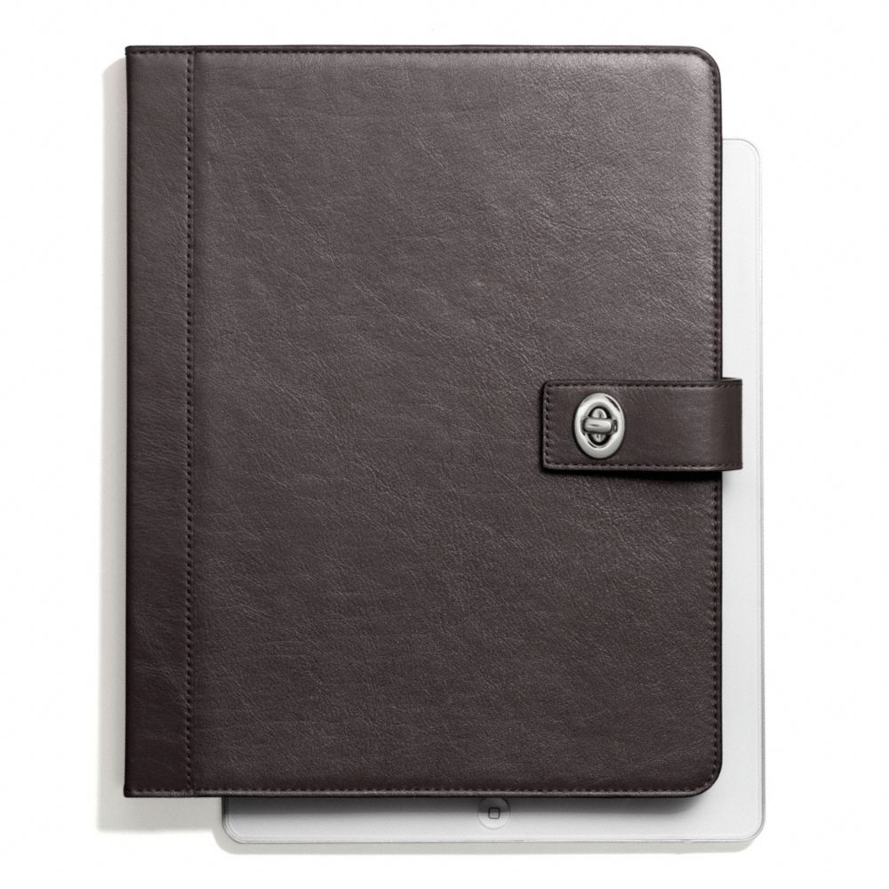CAMPBELL LEATHER TURNLOCK IPAD CASE - COACH f66788 - SILVER/HEMATITE