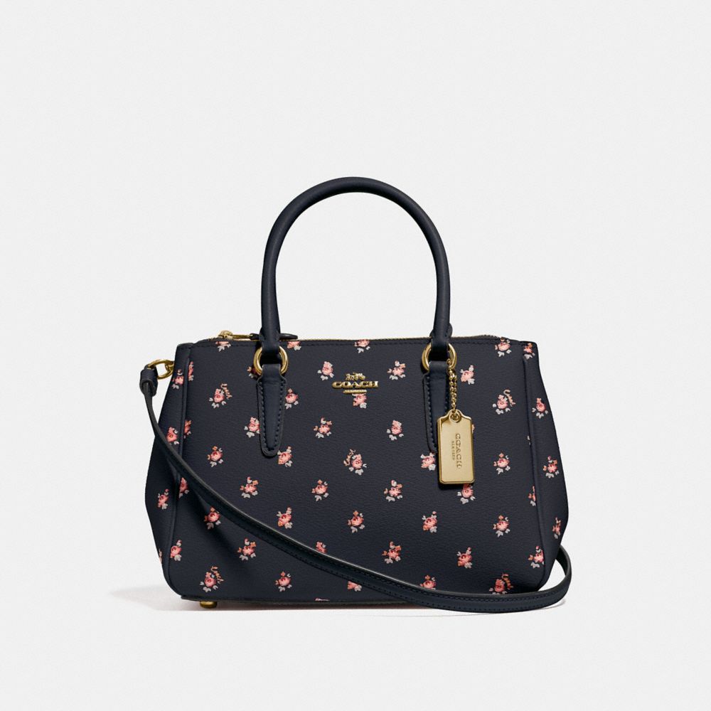 COACH MINI SURREY CARRYALL WITH FLORAL DITSY PRINT - MIDNIGHT MULTI/GOLD - F66928