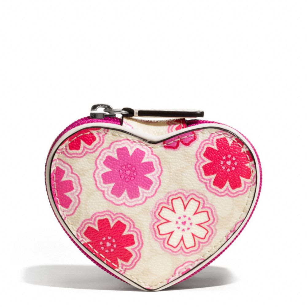 FLORAL PRINT HEART JEWELRY POUCH - COACH f67782 - 26733