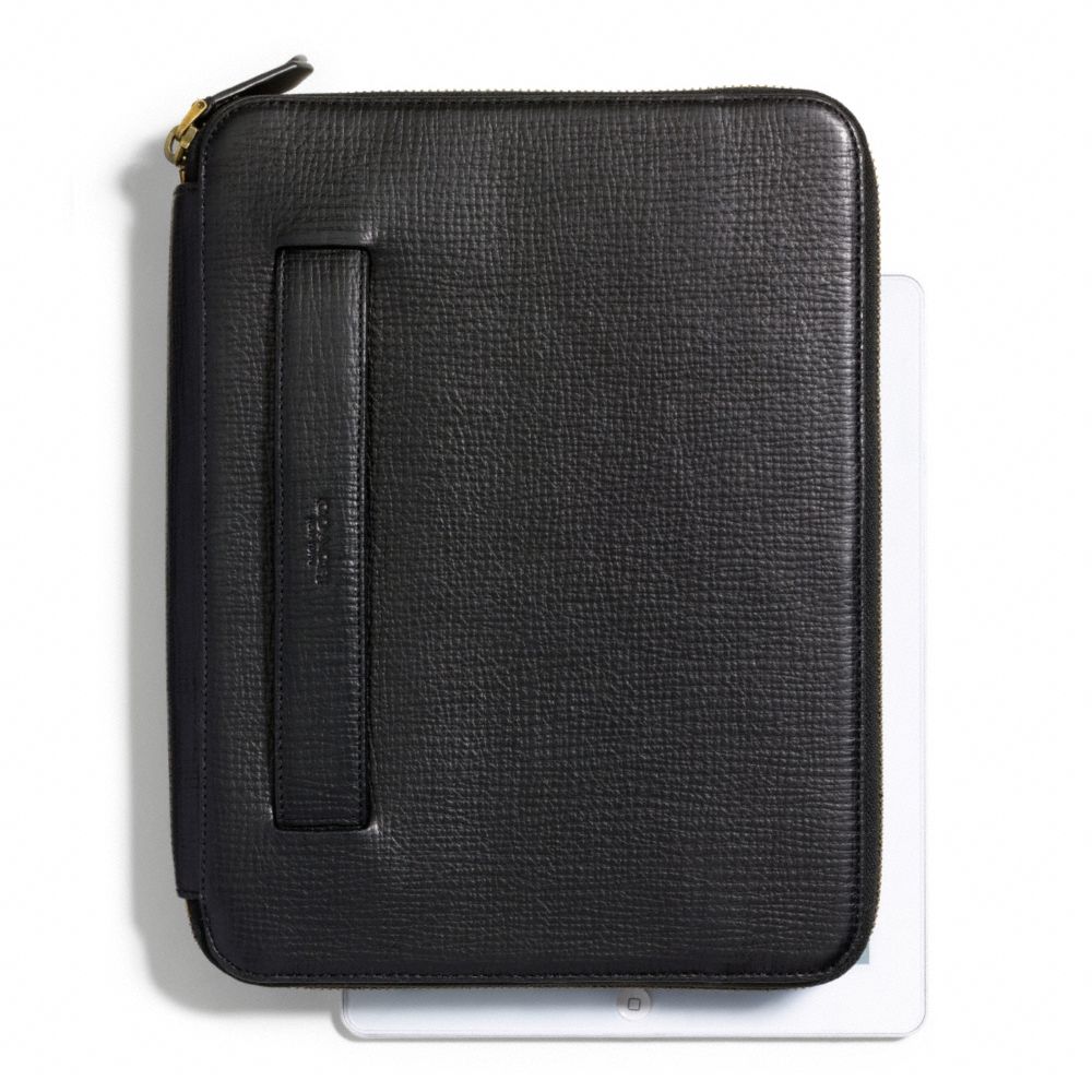 CROSBY BOX GRAIN LEATHER DOUBLE ZIP IPAD CASE WITH STAND - COACH f68908 - BLACK