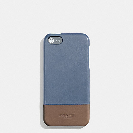 COACH BLEECKER MOLDED IPHONE 5 CASE IN COLORBLOCK LEATHER -  FROST BLUE/WET CLAY - f68915