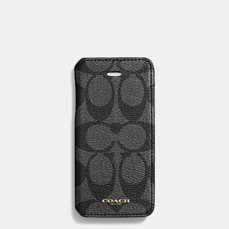 COACH BLEECKER IPHONE 5 CASE WITH STAND IN SIGNATURE COATED CANVAS -  BLACK/CHARCOAL - f68924
