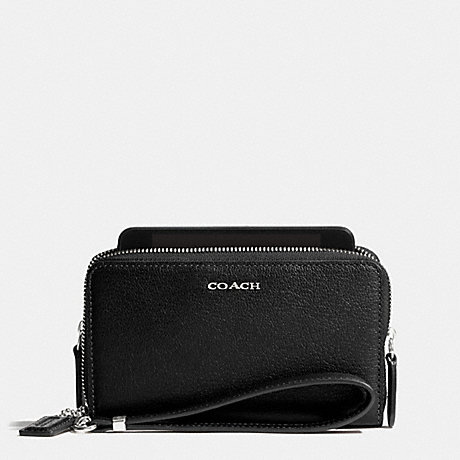 COACH MADISON DOUBLE ZIP PHONE WALLET IN LEATHER -  SILVER/BLACK - f69382