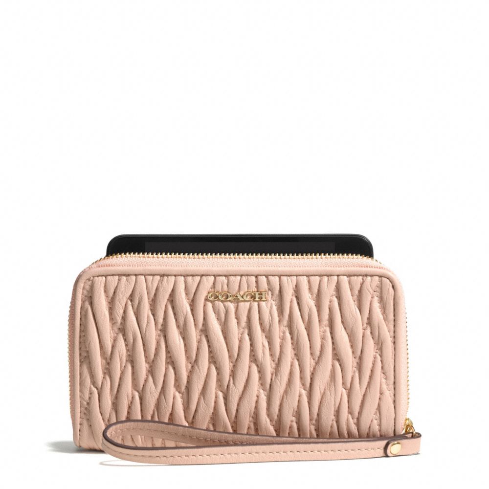 MADISON EAST/WEST UNIVERSAL CASE IN GATHERED TWIST LEATHER - COACH f69436 -  LIGHT GOLD/PEACH ROSE