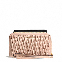 MADISON EAST/WEST UNIVERSAL CASE IN GATHERED TWIST LEATHER - COACH f69436 - LIGHT GOLD/PEACH ROSE