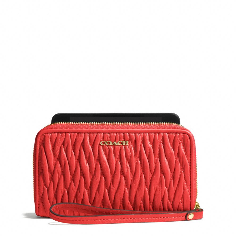 MADISON EAST/WEST UNIVERSAL CASE IN GATHERED TWIST LEATHER - COACH f69436 -  LIGHT GOLD/LOVE RED