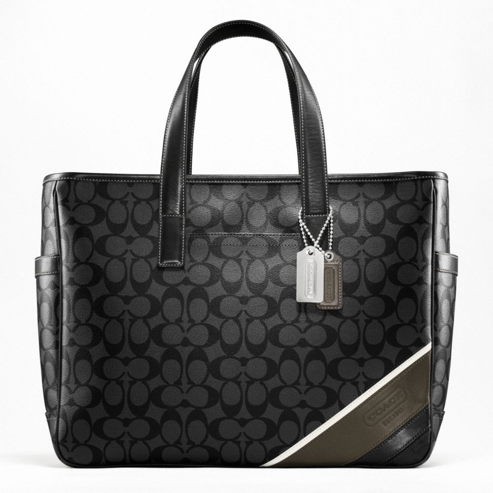 HERITAGE STRIPE BUSINESS TOTE - COACH f70395 - SILVER/BLACK/CHARCOAL