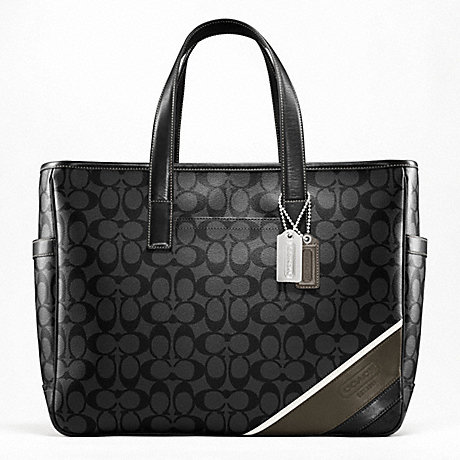 COACH HERITAGE STRIPE BUSINESS TOTE - SILVER/BLACK/CHARCOAL - f70395