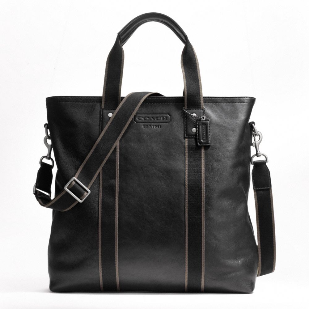 COACH HERITAGE WEB LEATHER UTILITY TOTE - SILVER/BLACK - F70560