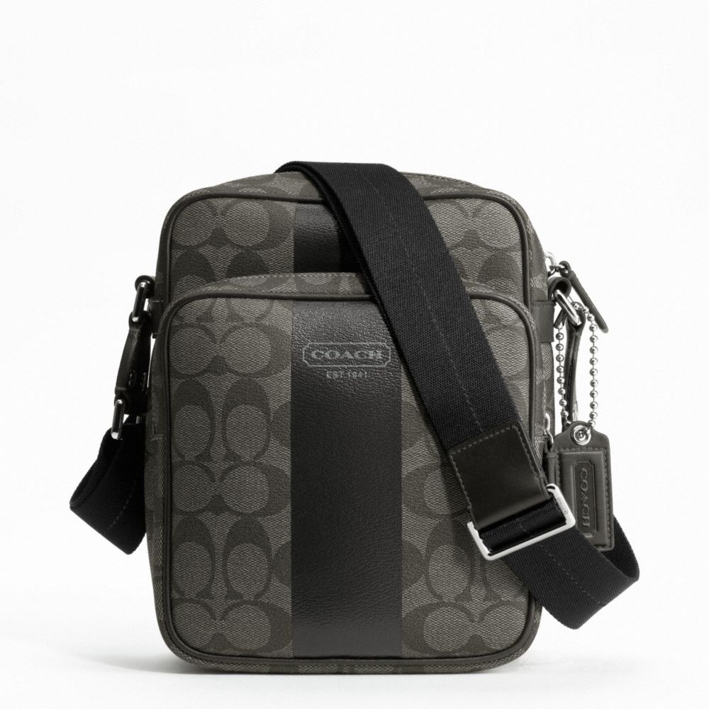 HERITAGE STRIPE FLIGHT BAG - COACH f70589 - SILVER/GREY/CHARCOAL