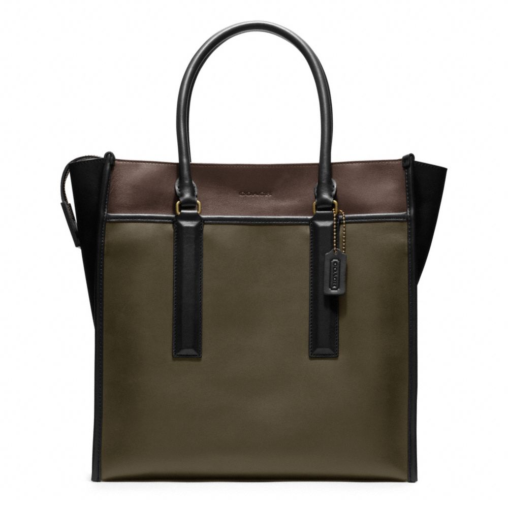 COACH BLEECKER LEATHER TOTE - BRASS/DARK OLIVE/MAHOGANY - F70725