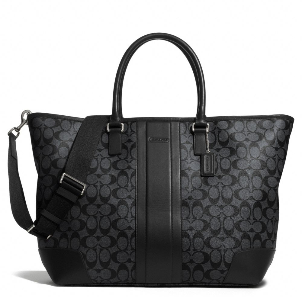 COACH HERITAGE SIGNATURE WEEKEND TOTE - COACH f71130 - SILVER/CHARCOAL/BLACK
