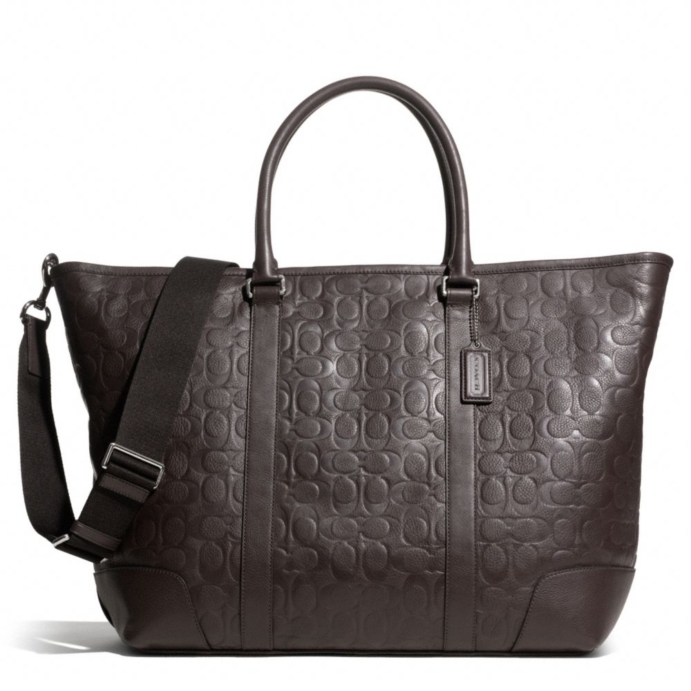 HERITAGE WEB LEATHER EMBOSSED C WEEKEND TOTE - COACH f71138 - SILVER/BROWN