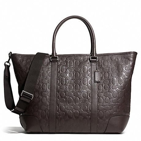 COACH HERITAGE WEB LEATHER EMBOSSED C WEEKEND TOTE - SILVER/BROWN - f71138