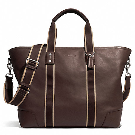 COACH HERITAGE WEB LEATHER WEEKEND TOTE - SILVER/BROWN - f71169