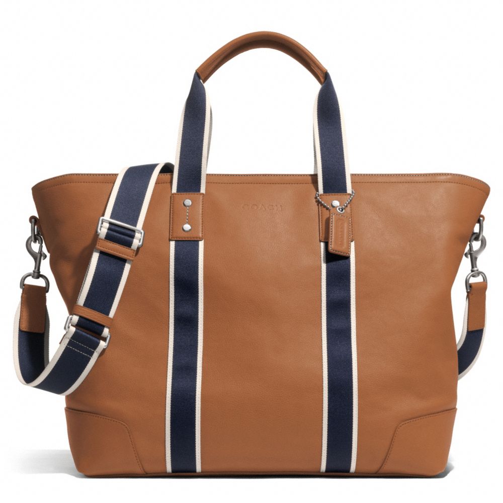 HERITAGE WEB LEATHER WEEKEND TOTE - COACH f71169 - SILVER/SADDLE