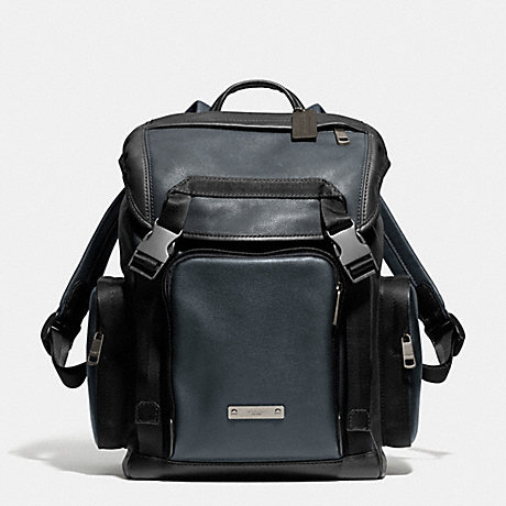 COACH THOMPSON BACKPACK IN COLORBLOCK LEATHER -  BLACK ANTIQUE NICKEL/NAVY/BLACK - f71317