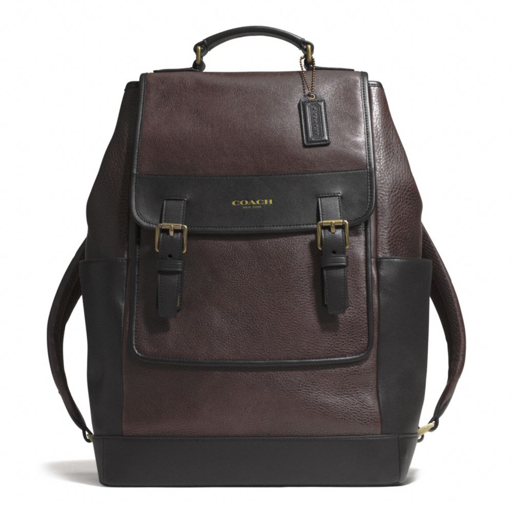 COACH ESSEX LEATHER BACKPACK - GUNMETAL/BARK/DARK BROWN - F71334