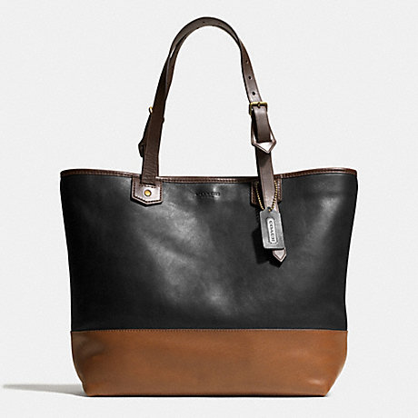 COACH SMALL HOLDALL IN COLORBLOCK LEATHER -  BRASS/BLACK/FAWN - f71429
