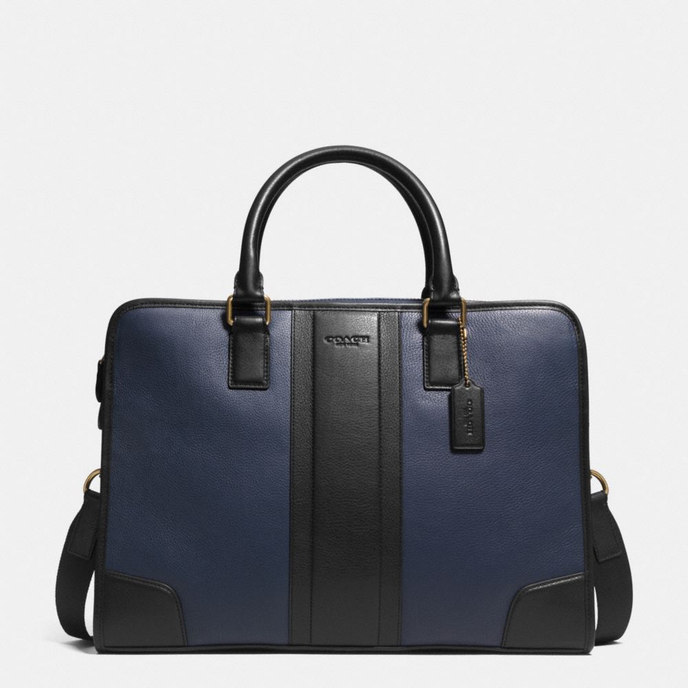 BOMBE LEATHER DIRECTORS BRIEFCASE - COACH f71639 - NAVY/BLACK