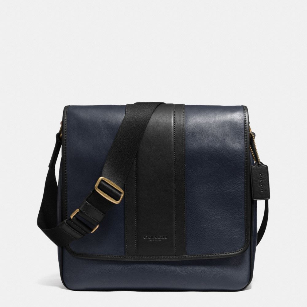 HERITAGE MAP BAG IN BOMBE LEATHER - COACH f71641 - NAVY/BLACK