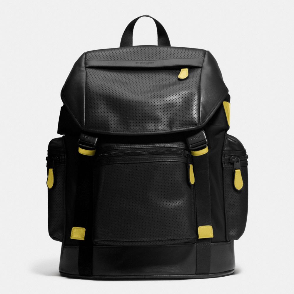 TREK PACK IN NYLON AND PERFORATED LEATHER - COACH f72018 - BLACK