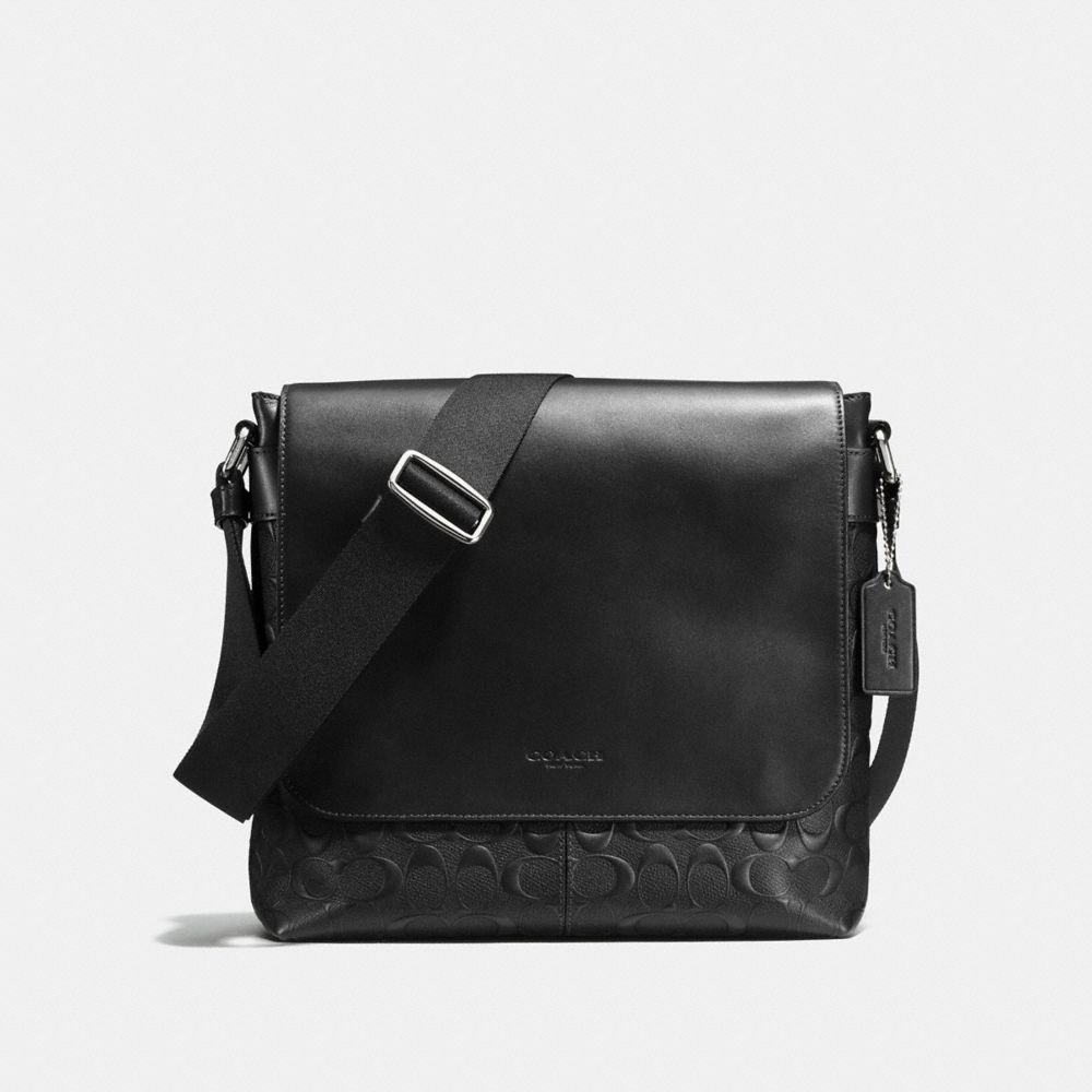 CHARLES SMALL MESSENGER IN SIGNATURE CROSSGRAIN LEATHER - COACH f72220 - BLACK