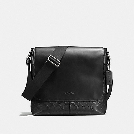 COACH CHARLES SMALL MESSENGER IN SIGNATURE CROSSGRAIN LEATHER - BLACK - f72220