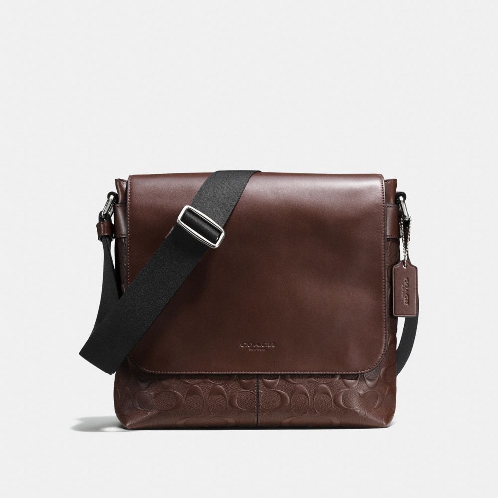 CHARLES SMALL MESSENGER IN SIGNATURE CROSSGRAIN LEATHER - COACH f72220 - MAHOGANY