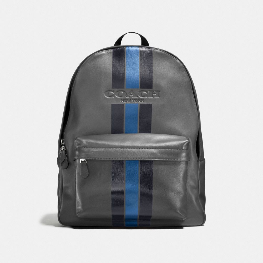 COACH CHARLES BACKPACK IN VARSITY LEATHER - GRAPHITE/MIDNIGHT NAVY/DENIM - F72237