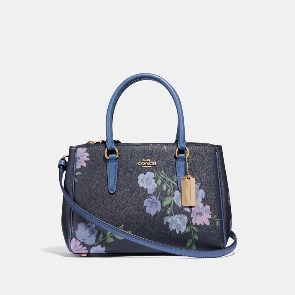 COACH MINI SURREY CARRYALL WITH PAINTED PEONY PRINT - NAVY MULTI/IMITATION GOLD - F72641