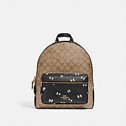 COACH DISNEY X COACH MEDIUM CHARLIE BACKPACK IN SIGNATURE CANVAS WITH SNOW WHITE AND THE SEVEN DWARFS EYES PRINT - KHAKI/MULTI/GOLD - F72816