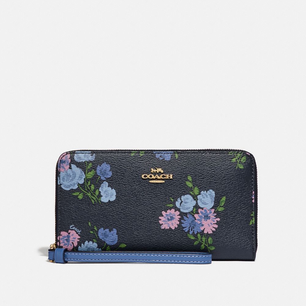 COACH LARGE PHONE WALLET WITH PAINTED PEONY PRINT - NAVY MULTI/IMITATION GOLD - F73008