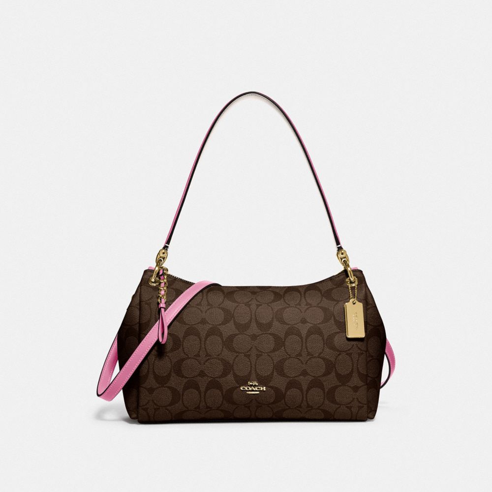 COACH SMALL MIA SHOULDER BAG IN SIGNATURE CANVAS - IM/BROWN PINK ROSE - F73177