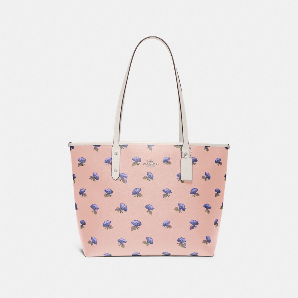 COACH CITY ZIP TOTE WITH BELL FLOWER PRINT - PINK/MULTI/SILVER - F73203