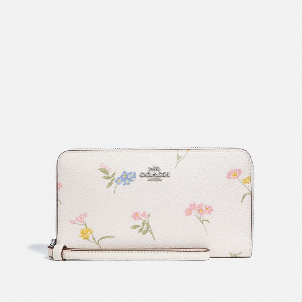 COACH LARGE PHONE WALLET WITH MULTI FLORAL PRINT - CHALK MULTI/SILVER - F73337