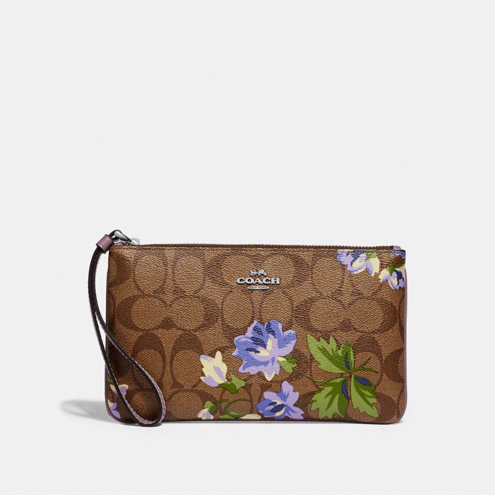 COACH LARGE WRISTLET IN SIGNATURE CANVAS WITH LILY PRINT - KHAKI/PURPLE MULTI/SILVER - F73368