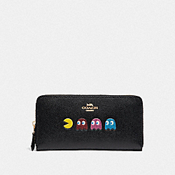 COACH ACCORDION ZIP WALLET WITH PAC-MAN ANIMATION - BLACK/MULTI/GOLD - F73397